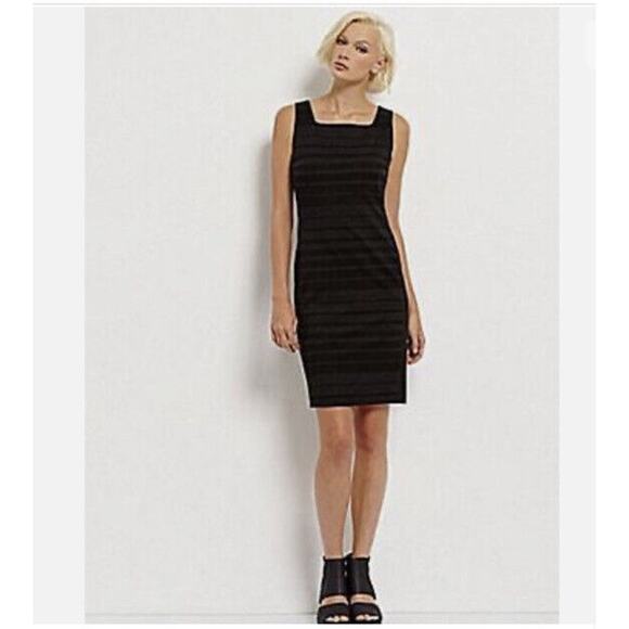Eileen Fisher Mini Dress Sleeveless Square Neck Black & Gray Knit Sheath size 6 - Picture 2 of 12